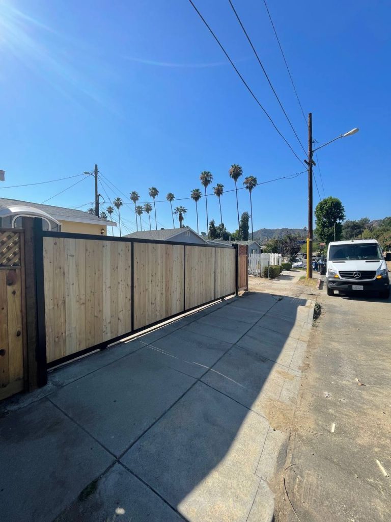 Sliding Driveway Gate With Wood And Metal Panels