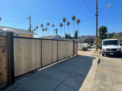 Sliding Driveway Gate With Wood And Metal Panels